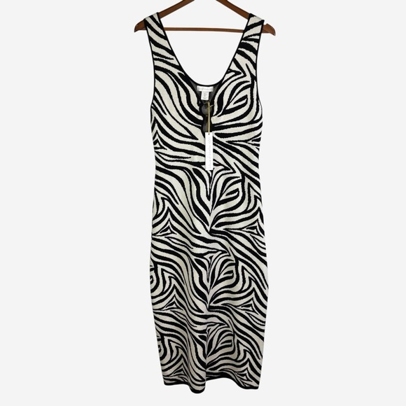 House Of Harlow 1960 Zebra Print Fitted Knit Maxi Dress Size L NWT - Picture 1 of 11